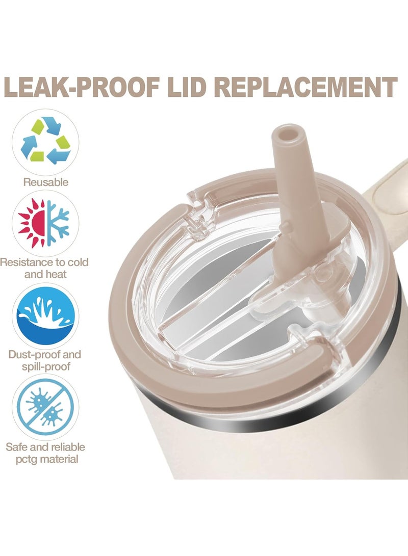 غطاء كوب مانع للتسريب بفتحات شرب مزدوجة، تصميم سهل ومريح للاستخدام، لون بيج أنيق، مناسب للمشروبات الساخنة والباردة. - Image 4